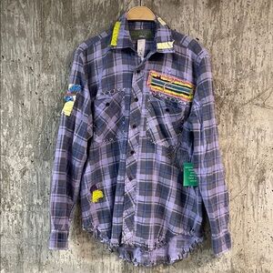 ORIGAMI CRANE Women's Lilac Long Flannel w/ Bird Bling Size L